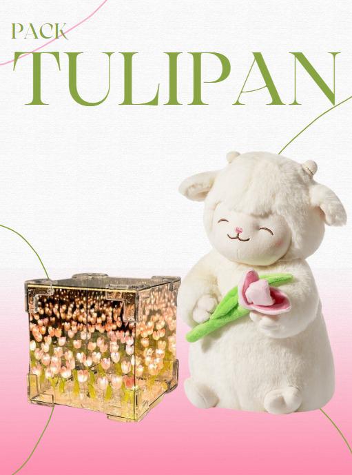 ✨️🐑🌷PELUCHE CORDEITO TULIPAN + TULIPAN INFINITO CAJA DE REGALO🌷🐑✨️